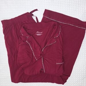Victoria's Secret Heavenly Burgandy Long Sleeve Wide Leg Pant Set Pajamas XXL